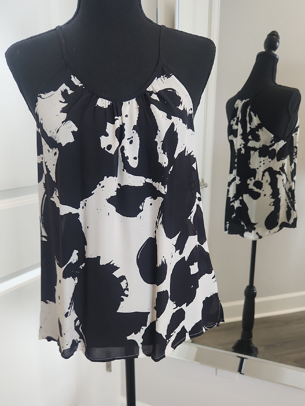 Rebecca Minkoff Black and White Abstract Print Camisole
